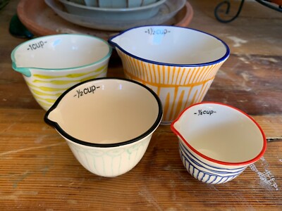 Creative Co-Op Stoneware Set Of 4 Handpainted Measuring Cups-image