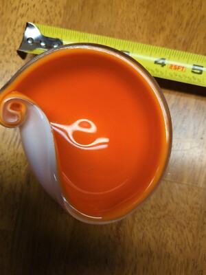 MID CENTURY MODERN VIBRANT ORANGE CASED ART GLASS BOWL MCM -image