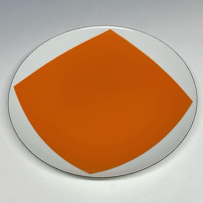 12” Mid Century Modern Enamel Plate Orange Diamond Cathrineholm Style Rare-image