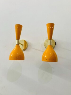 Mid Century Wall Sconce Pair 1950s Brass Italian Adjustable Diabolo-image