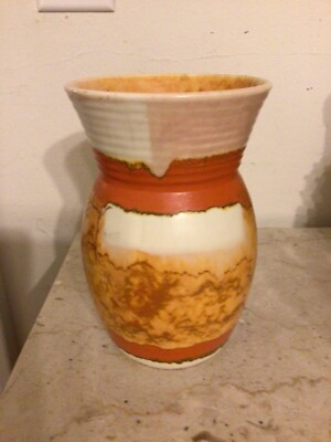 Vintage MCM Retro Mid Century Modern Drip Glaze Vase Orange Brown & White-image