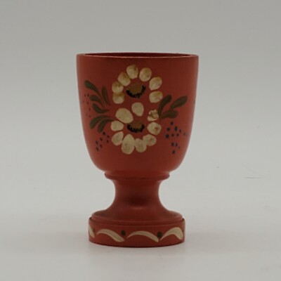 Vintage Mid Century Hand Painted Wooden Egg Cup Orange Floral-image