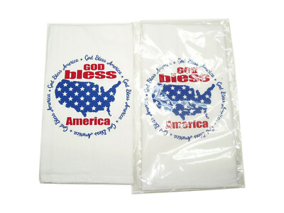 2 GOD BLESS AMERICA Flour Sack Towels-by Sullivans Red-White and Blue New!-image