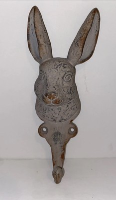 7 1/8” Cast Iron Rabbit Bunny Ears Wall Hook Coat Hanger Rustic Creative Co-Op-image