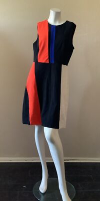 Vince Camuto Orange Blue Black Colorblock Sheath Dress Sz M-image