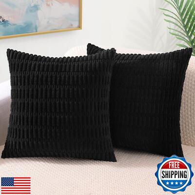 decorUhome Black Neutral Decorative Throw Pillow Covers 16x16 Inch Set of 2, -image