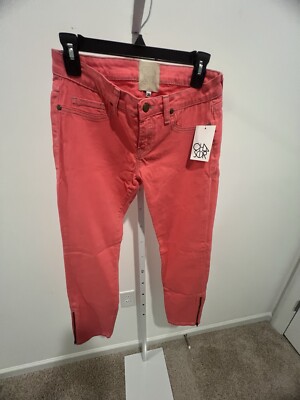 NWT Chaser Womens Classic Pants Tapered Leg Jeans Coral Size 26 Zipper On Legs-image