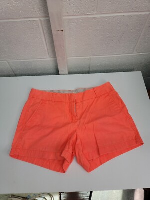 J Crew Cotton Flat Front Mid Rise Orange Broken In Chino Shorts Size 4-image