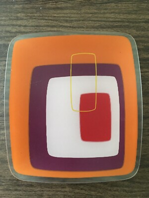 RETRO Mid-Century Style Orange & Red & Purple Rectangle Glass Plate 10”x 11”-image