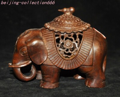 5.2'' China bronze animal gourd elephant burn incense joss sticks burner censer-image