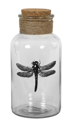 Creative Co-op DA3456 Dragonfly Glass Bottle with Cork Stopper 6-3/4