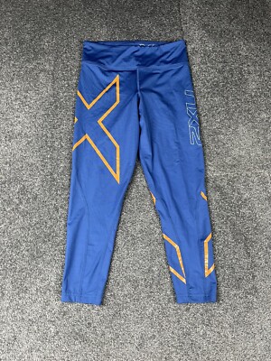 2XU Compression Tights Womens Small Blue Orange Mid Rise 7/8 Pants Ladies-image