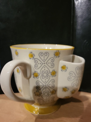 Used Creative Co-Op 12 Oz. Stoneware Tea Cup With Tea Bag Holder Gold Color Trim-image