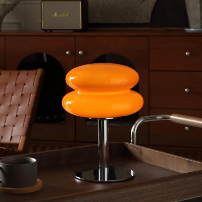 Orange Mushroom Bedside Small Lamp,Mid Century Modern Lamp for Nightstand, Di...-image