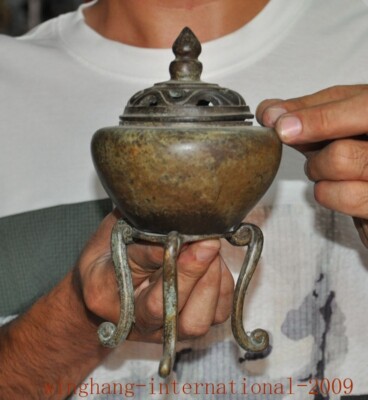 Mark China Chinaese Buddhism temple bronze Joss Incense burner Censer statue-image