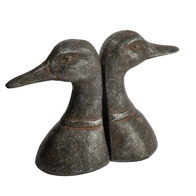 Creative Co-Op Decorative Distressed Cast Metal Duck Head Bookends, Black, Se...-image
