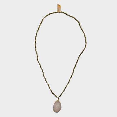 Pink Agate Slice Pendant Gold Rim Beaded Necklace Creative Co-Op-image