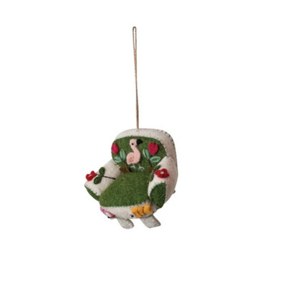 Creative Co-op Green with Flamingo Wool Felt Ornament Bauble-image