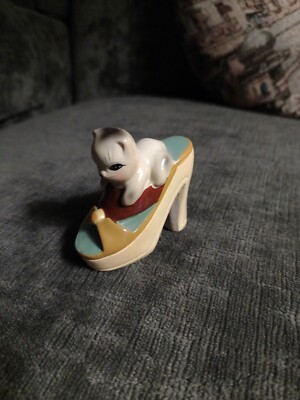 Vintage Pencil Sharpener Cat Kitten In High Heel Shoe Orange Mid Century Modern-image