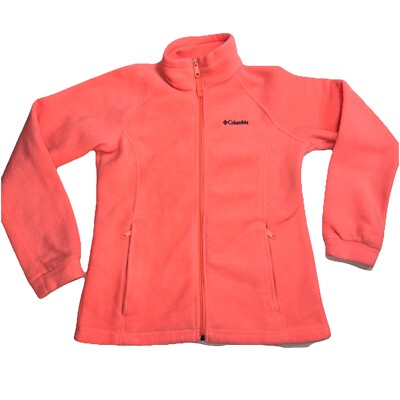 COLUMBIA Girls Peach Coral Orange Basic Fleece Full Zip Lightweight Jacket 14-16-image