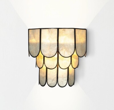 Creative Co-Op EC1684, Black Laminated Capiz Tiered Wall Sconce,-image