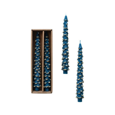 Creative Co-op - Tree Shaped Taper Candles Blue with Gold Tips Color Se - XS4558-image
