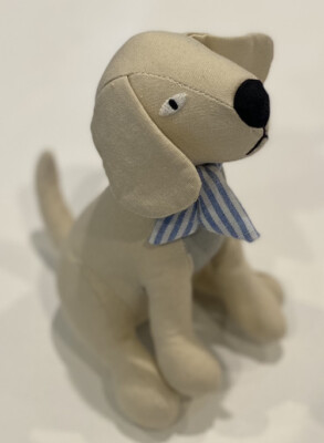 Creative Co-op Puppy Dog Plush Stuffed Animal Soft Toy 5” Beige Blue Stripe-image
