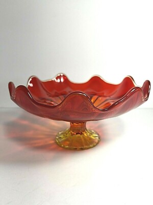 Vintage L E Smith Glass Persimmon ORANGE Open Compote 9 Petal 7.75