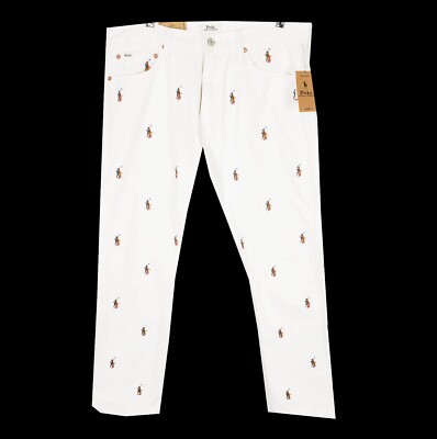 New POLO Ralph Lauren Sz 34 White Rainbow Pony Denim Jeans Sullivan Slim Fit 30L-image
