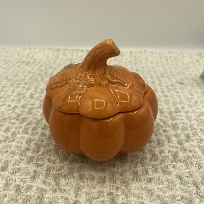 Orange covered ceramic pumpkin Fall/ Halloween 4 inches tall  Small Chip On Top-image