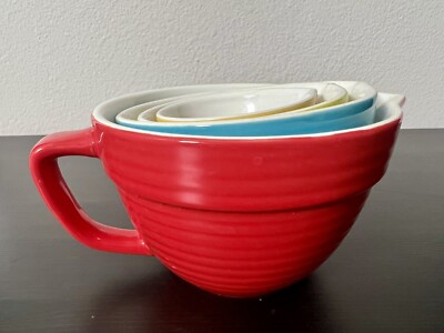 Creative Co-op Set of 4 Nesting Stoneware Measuring Cups w/ Pour Spouts Ceramic-image