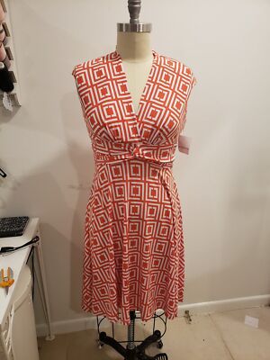 NWT Liz Claiborne Orange Geometric Print Knit Dress Size 12-image