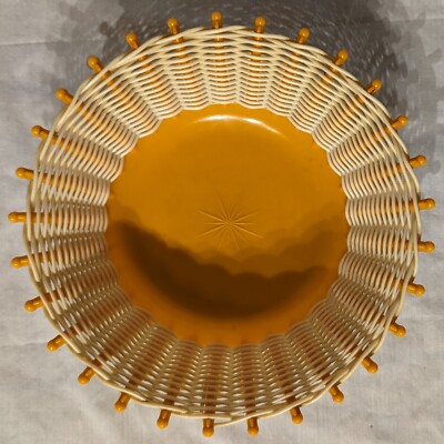Vintage Mid Century Modern Round Plastic Orange Basket-image