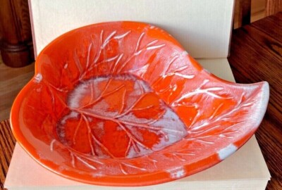 California Originals Pottery Leaf Bowl by Nonamax Orange Drip USA TR-21 Lot A-image