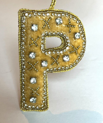 Creative Co-Op Monogram Initial Gold Velvet Beaded Ornament Letter 