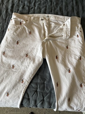 Polo Ralph Lauren Mens White Sullivan Slim All  Rainbow Pony Denim Jeans 38x30-image