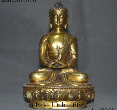 Tibet Buddhism Joss Bronze Gilt Medicine Sakyamuni Shakyamuni Buddha Statue-image