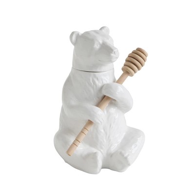Creative Co-op Bear Honey Pot with Honey Dipper-image