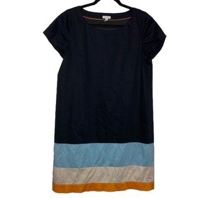 SEMANTIKS Shift Dress Colorblock Navy Blue Aqua Cream Orange size medium M-image
