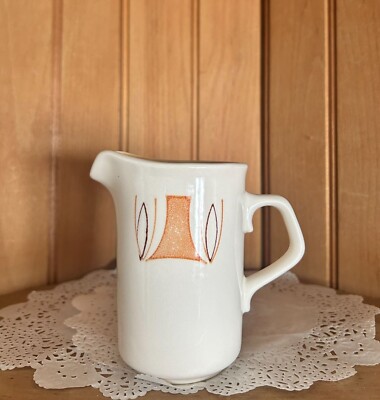 Vintage Mid Century Modern Ceramic Creamer Pitcher Abstract Orange Amber Design-image