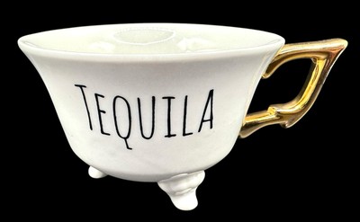 Creative Co-op Stoneware Tequila Tea Cup Cocktail Novelty Black White Gold-image