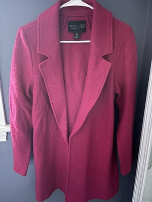 Rachel Zoe Wool Blend Orange Open Front Coat Mid Length Classic Warm Small-image