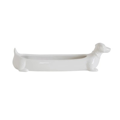 Creative Co-op White Ceramic Dachshund Dog Cracker Dish-image