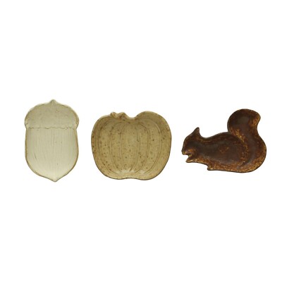 Creative Co-op - Stoneware Squirrel/Acorn/Pumpkin Shaped Dish Set of 3 - CF3678A-image