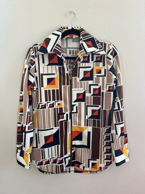 Vintage Mid Century Zip Shirt Orange Brown Yellow-image
