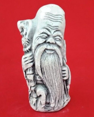 Old Vintage Joss Wealth God Mammon Yuanbao Chalkware Plaster of Paris Statue-image