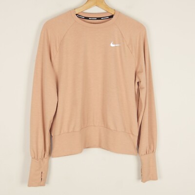 Nike Drit Fit Running Mid Layer Long Sleeve Orange Thumb Hole Top Womens Sz L-image