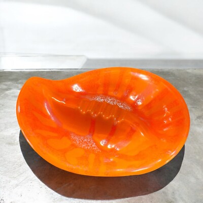 Vintage Mid Century Pottery Dish Ashtray Decor Orange Drip Glaze Houseware Decor-image