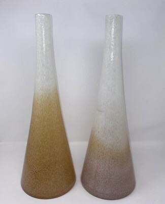 Vintage 1950’s Italian Glass Vase Pair Orange Pink White 19.5” Mid Century-image