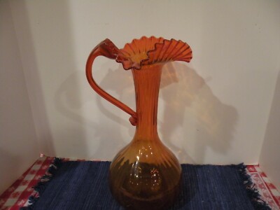 Mid- Century Tall Orange Glass Pitcher 13 1/2